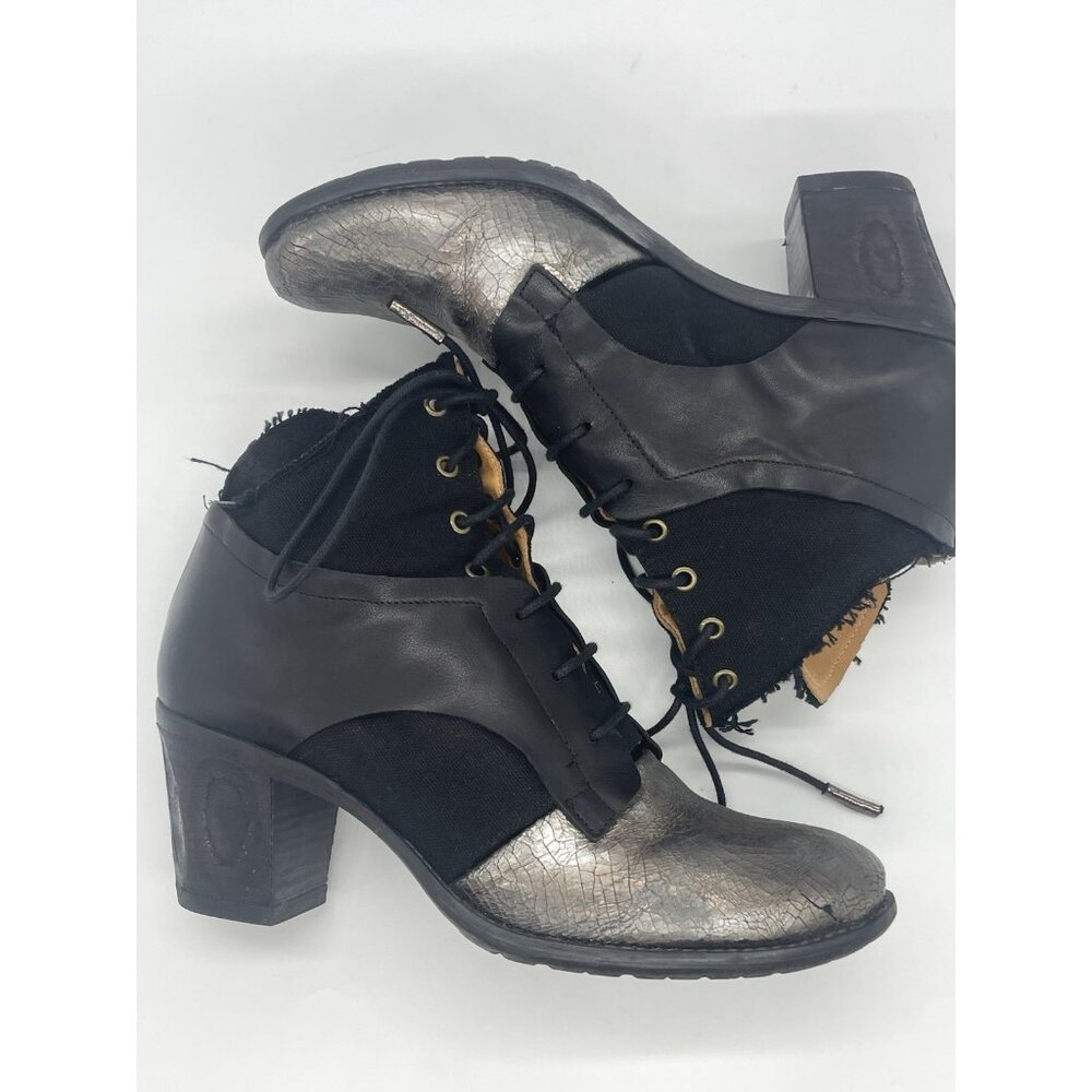 Papucei‎ Metallic Leather Boots Black Sz 8 EU 40 Goth Rock Casual Chunky Heel